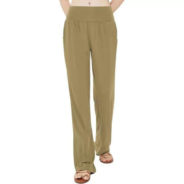 Urban CoCo Womens Comfy Yoga Pants Casual Wide Leg Sweatpants High Waist Stretch Trousers with PocketsCamel