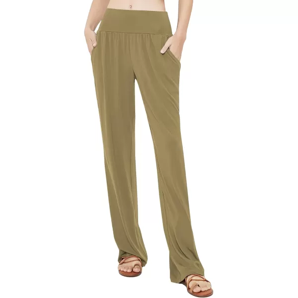 Urban CoCo Womens Comfy Yoga Pants Casual Wide Leg Sweatpants High Waist Stretch Trousers with PocketsCamel