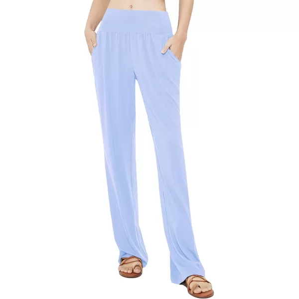 Urban CoCo Womens Comfy Yoga Pants Casual Wide Leg Sweatpants High Waist Stretch Trousers with PocketsLight Blue