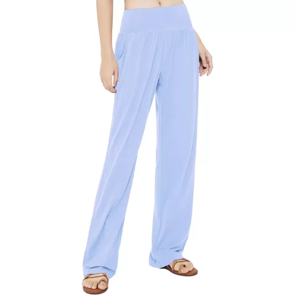 Urban CoCo Womens Comfy Yoga Pants Casual Wide Leg Sweatpants High Waist Stretch Trousers with PocketsLight Blue