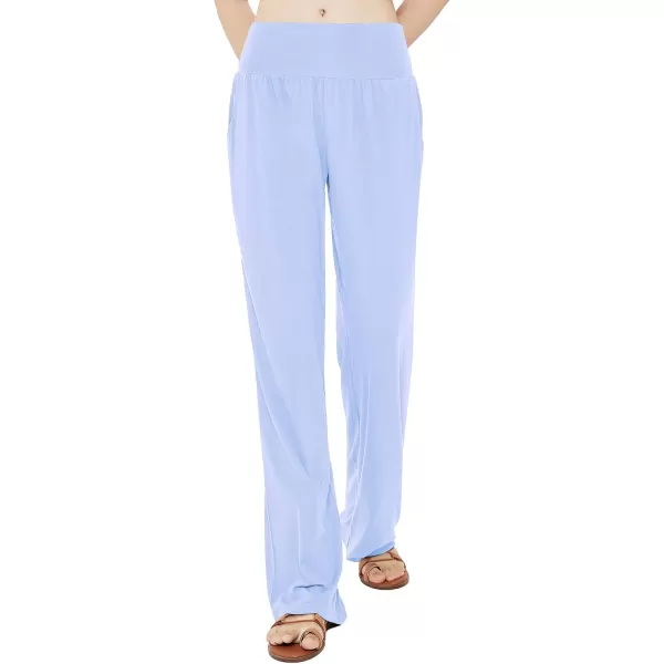 Urban CoCo Womens Comfy Yoga Pants Casual Wide Leg Sweatpants High Waist Stretch Trousers with PocketsLight Blue