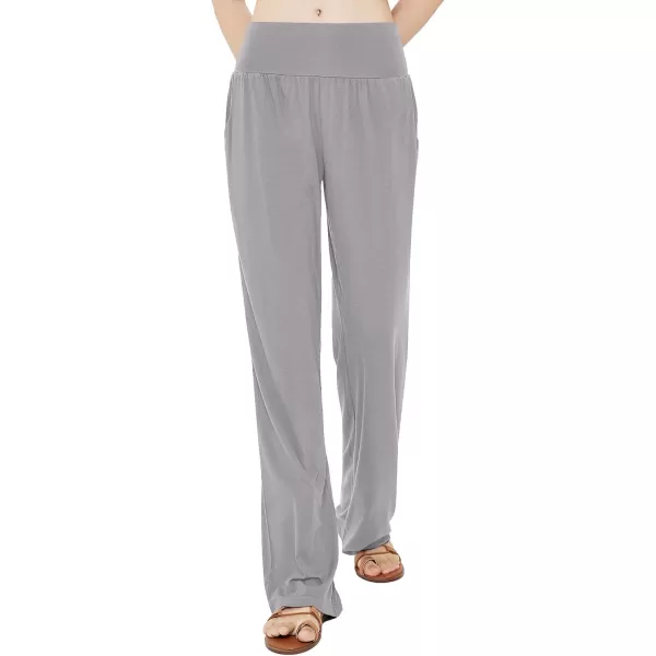 Urban CoCo Womens Comfy Yoga Pants Casual Wide Leg Sweatpants High Waist Stretch Trousers with PocketsLight Grey