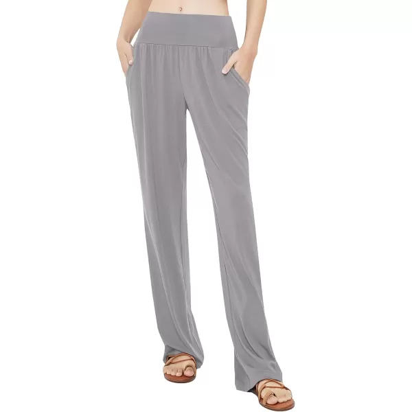 Urban CoCo Womens Comfy Yoga Pants Casual Wide Leg Sweatpants High Waist Stretch Trousers with PocketsLight Grey