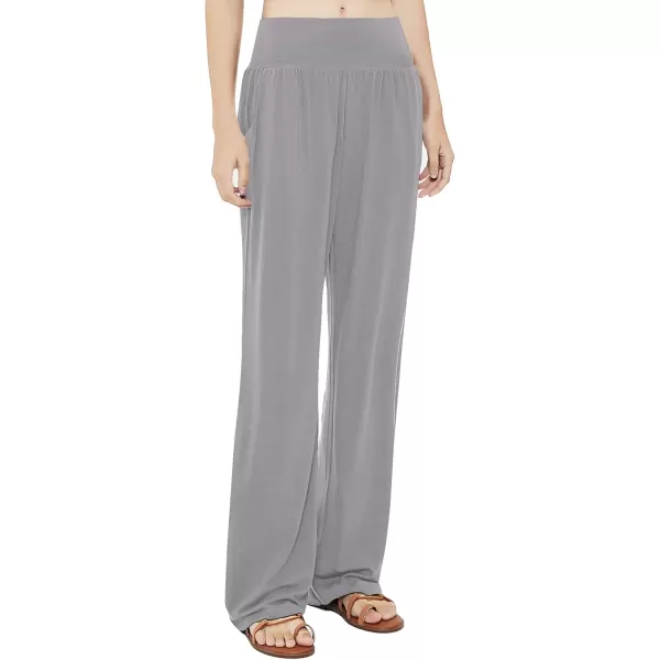 Urban CoCo Womens Comfy Yoga Pants Casual Wide Leg Sweatpants High Waist Stretch Trousers with PocketsLight Grey