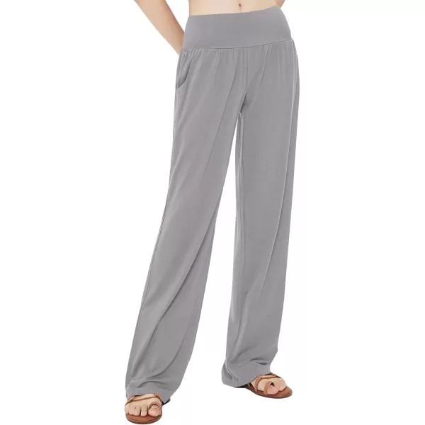 Urban CoCo Womens Comfy Yoga Pants Casual Wide Leg Sweatpants High Waist Stretch Trousers with PocketsLight Grey