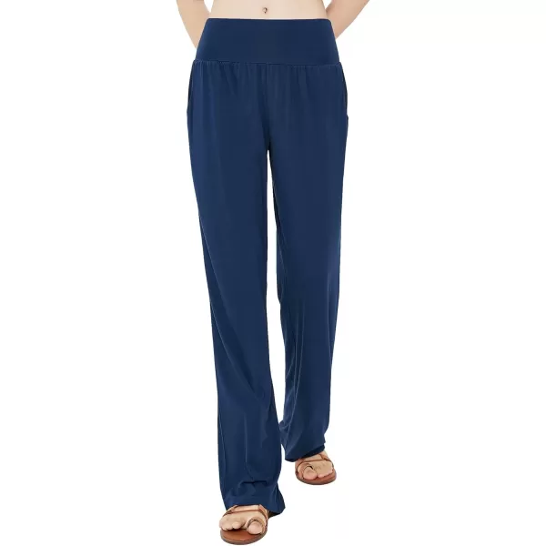 Urban CoCo Womens Comfy Yoga Pants Casual Wide Leg Sweatpants High Waist Stretch Trousers with PocketsNavy Blue