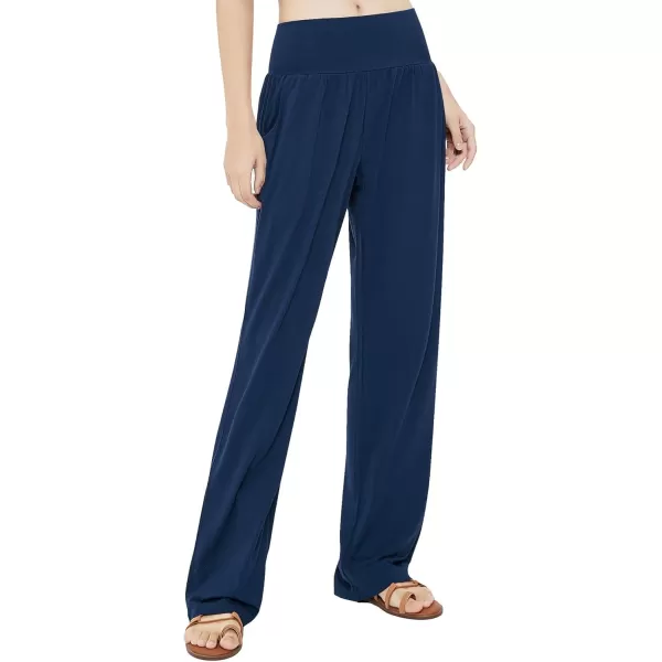 Urban CoCo Womens Comfy Yoga Pants Casual Wide Leg Sweatpants High Waist Stretch Trousers with PocketsNavy Blue