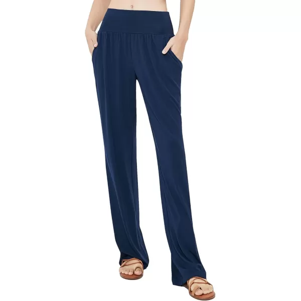Urban CoCo Womens Comfy Yoga Pants Casual Wide Leg Sweatpants High Waist Stretch Trousers with PocketsNavy Blue