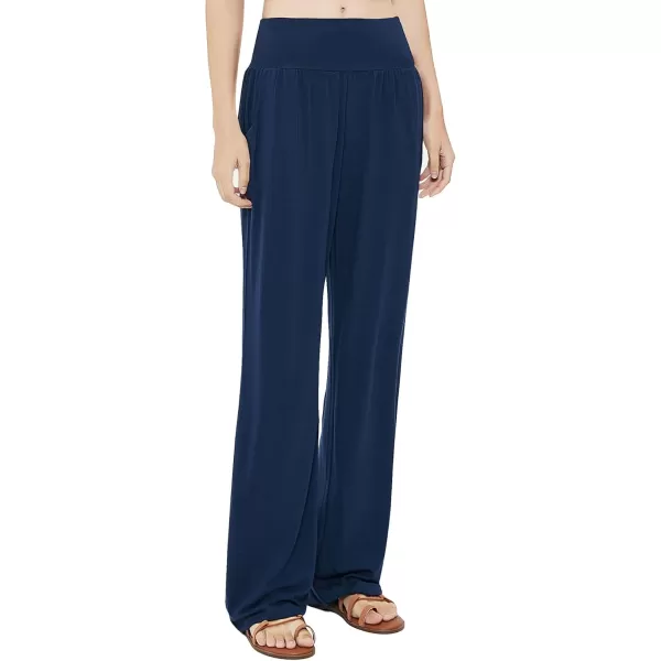 Urban CoCo Womens Comfy Yoga Pants Casual Wide Leg Sweatpants High Waist Stretch Trousers with PocketsNavy Blue