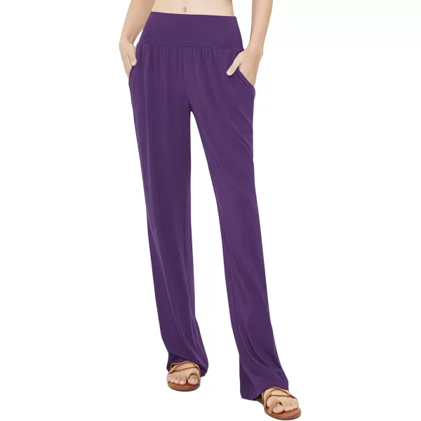 Urban CoCo Womens Comfy Yoga Pants Casual Wide Leg Sweatpants High Waist Stretch Trousers with PocketsPurple