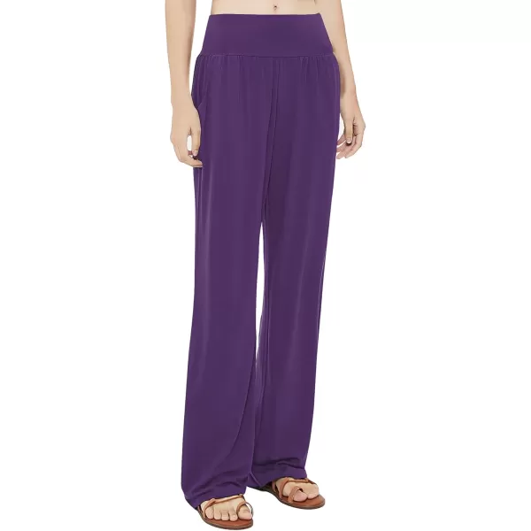 Urban CoCo Womens Comfy Yoga Pants Casual Wide Leg Sweatpants High Waist Stretch Trousers with PocketsPurple