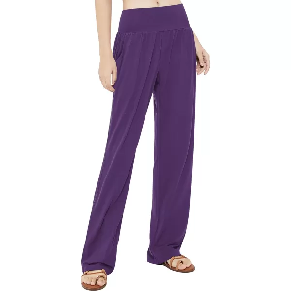Urban CoCo Womens Comfy Yoga Pants Casual Wide Leg Sweatpants High Waist Stretch Trousers with PocketsPurple