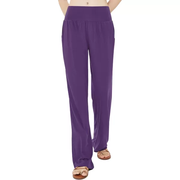 Urban CoCo Womens Comfy Yoga Pants Casual Wide Leg Sweatpants High Waist Stretch Trousers with PocketsPurple