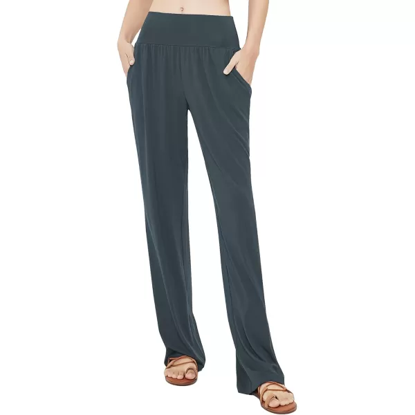 Urban CoCo Womens Comfy Yoga Pants Casual Wide Leg Sweatpants High Waist Stretch Trousers with PocketsSlate