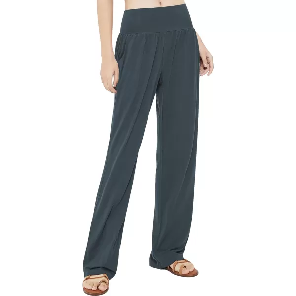 Urban CoCo Womens Comfy Yoga Pants Casual Wide Leg Sweatpants High Waist Stretch Trousers with PocketsSlate