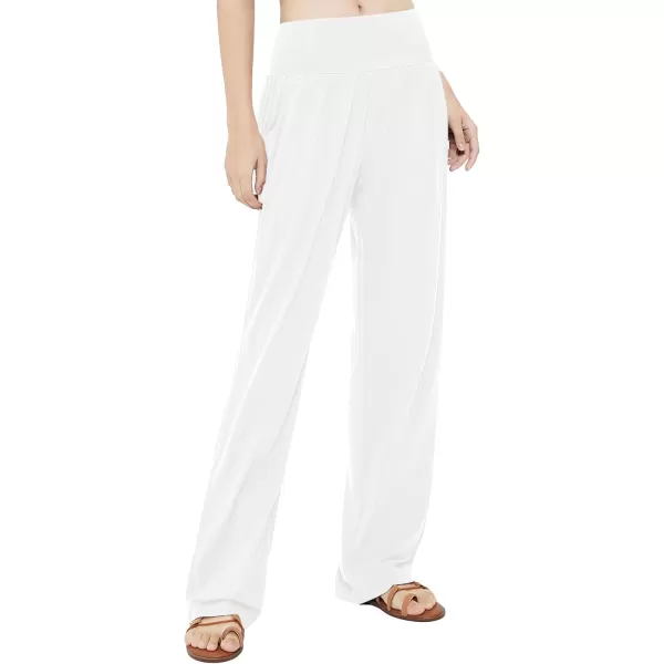 Urban CoCo Womens Comfy Yoga Pants Casual Wide Leg Sweatpants High Waist Stretch Trousers with PocketsWhite