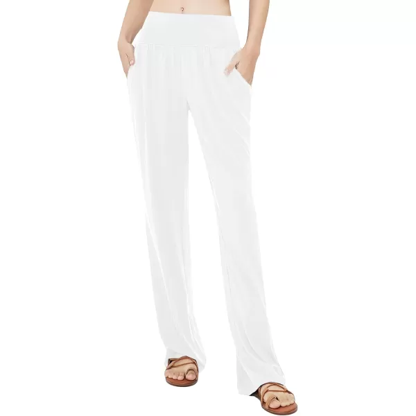 Urban CoCo Womens Comfy Yoga Pants Casual Wide Leg Sweatpants High Waist Stretch Trousers with PocketsWhite