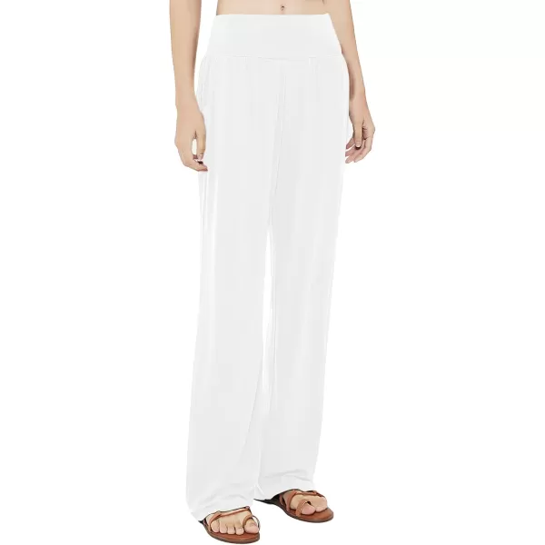 Urban CoCo Womens Comfy Yoga Pants Casual Wide Leg Sweatpants High Waist Stretch Trousers with PocketsWhite