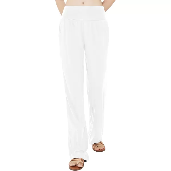 Urban CoCo Womens Comfy Yoga Pants Casual Wide Leg Sweatpants High Waist Stretch Trousers with PocketsWhite