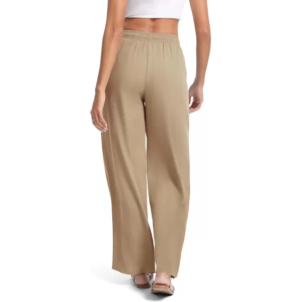 Urban CoCo Womens Elastic Waist Drawstring Casual Pants Straight Leg Lightweight Loose Trousers with PocketsApricot