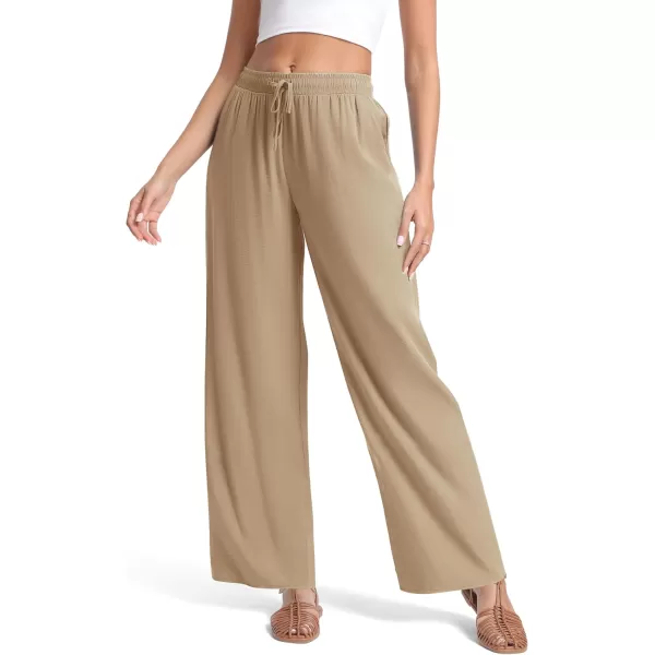 Urban CoCo Womens Elastic Waist Drawstring Casual Pants Straight Leg Lightweight Loose Trousers with PocketsApricot