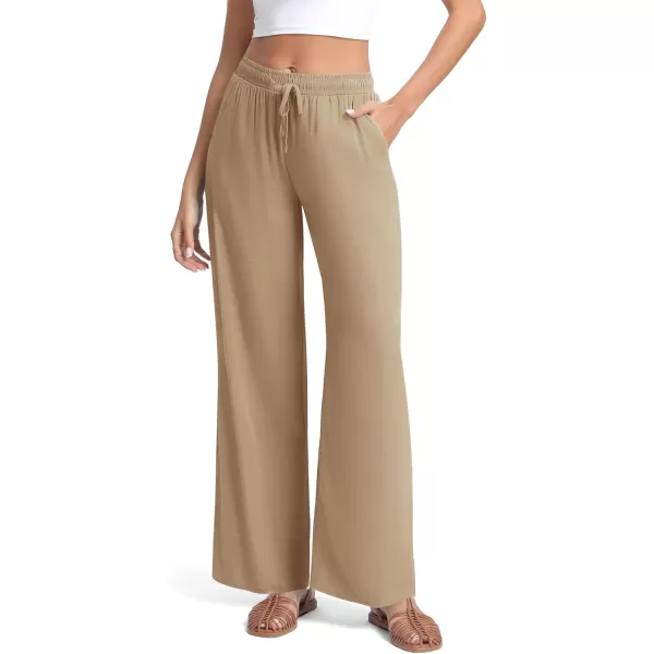 Urban CoCo Womens Elastic Waist Drawstring Casual Pants Straight Leg Lightweight Loose Trousers with PocketsApricot