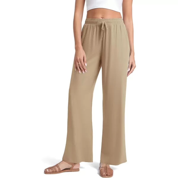 Urban CoCo Womens Elastic Waist Drawstring Casual Pants Straight Leg Lightweight Loose Trousers with PocketsApricot