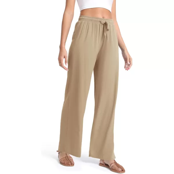 Urban CoCo Womens Elastic Waist Drawstring Casual Pants Straight Leg Lightweight Loose Trousers with PocketsApricot