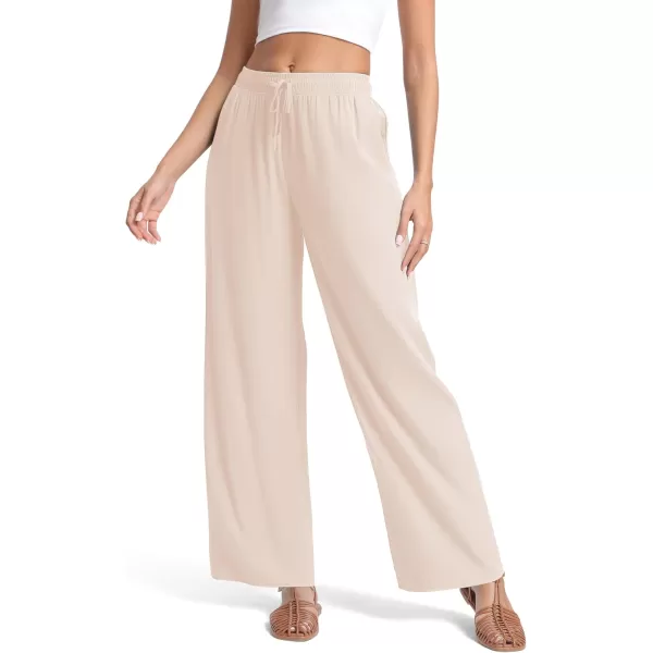 Urban CoCo Womens Elastic Waist Drawstring Casual Pants Straight Leg Lightweight Loose Trousers with PocketsBeige