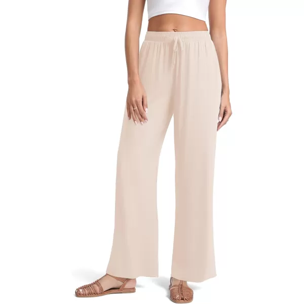 Urban CoCo Womens Elastic Waist Drawstring Casual Pants Straight Leg Lightweight Loose Trousers with PocketsBeige