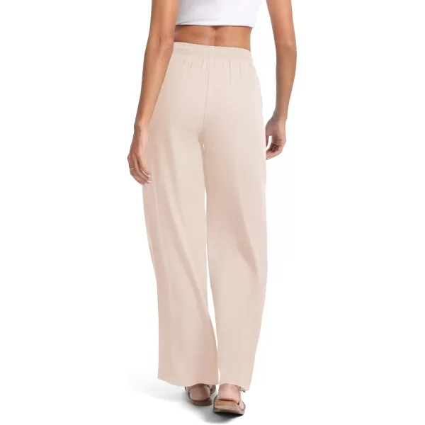 Urban CoCo Womens Elastic Waist Drawstring Casual Pants Straight Leg Lightweight Loose Trousers with PocketsBeige