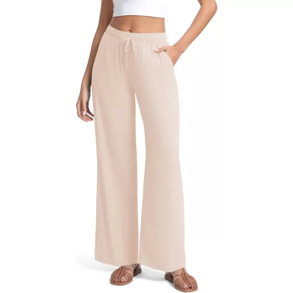 Urban CoCo Womens Elastic Waist Drawstring Casual Pants Straight Leg Lightweight Loose Trousers with PocketsBeige
