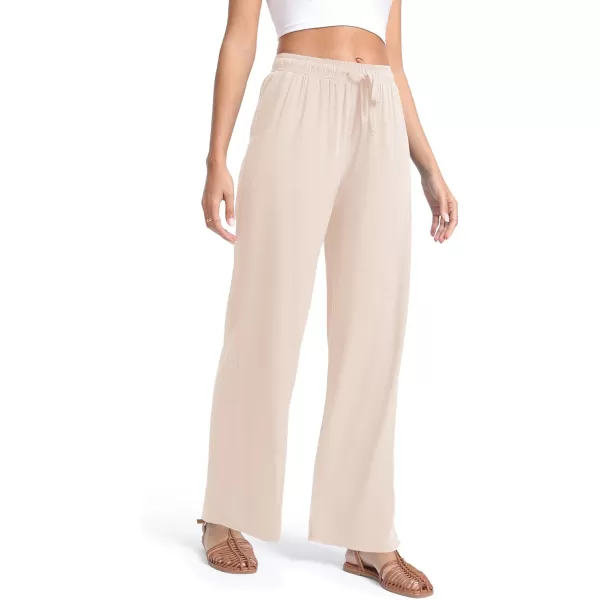 Urban CoCo Womens Elastic Waist Drawstring Casual Pants Straight Leg Lightweight Loose Trousers with PocketsBeige