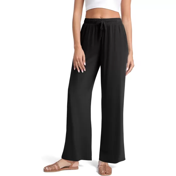 Urban CoCo Womens Elastic Waist Drawstring Casual Pants Straight Leg Lightweight Loose Trousers with PocketsBlack