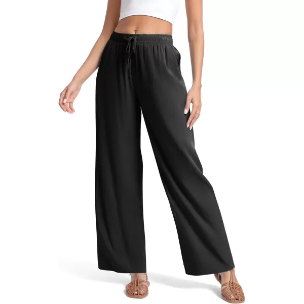 Urban CoCo Womens Elastic Waist Drawstring Casual Pants Straight Leg Lightweight Loose Trousers with PocketsBlack