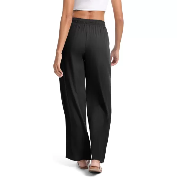 Urban CoCo Womens Elastic Waist Drawstring Casual Pants Straight Leg Lightweight Loose Trousers with PocketsBlack