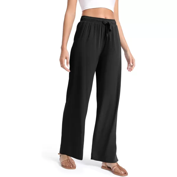 Urban CoCo Womens Elastic Waist Drawstring Casual Pants Straight Leg Lightweight Loose Trousers with PocketsBlack