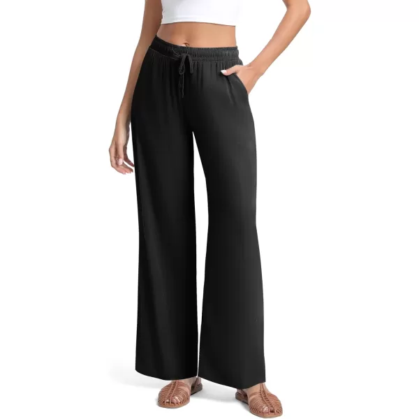 Urban CoCo Womens Elastic Waist Drawstring Casual Pants Straight Leg Lightweight Loose Trousers with PocketsBlack