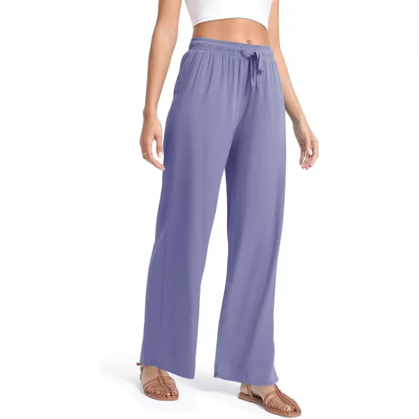 Urban CoCo Womens Elastic Waist Drawstring Casual Pants Straight Leg Lightweight Loose Trousers with PocketsBlue