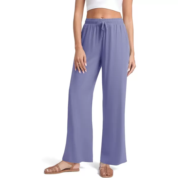Urban CoCo Womens Elastic Waist Drawstring Casual Pants Straight Leg Lightweight Loose Trousers with PocketsBlue