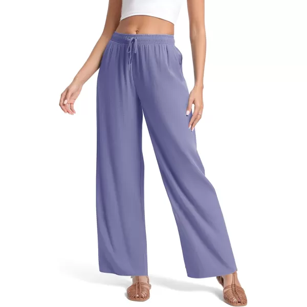 Urban CoCo Womens Elastic Waist Drawstring Casual Pants Straight Leg Lightweight Loose Trousers with PocketsBlue