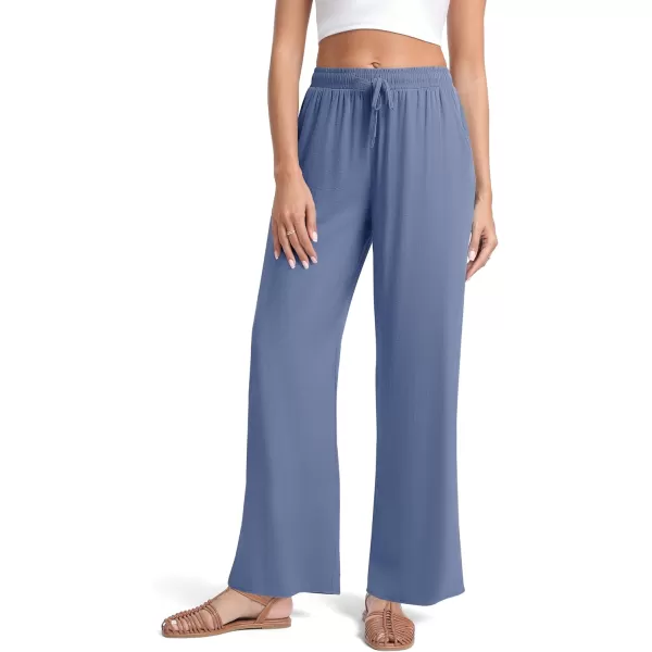 Urban CoCo Womens Elastic Waist Drawstring Casual Pants Straight Leg Lightweight Loose Trousers with PocketsDark Blue