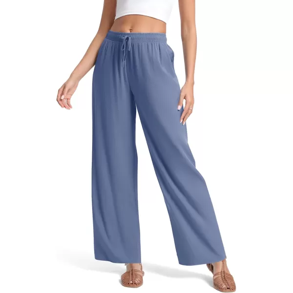 Urban CoCo Womens Elastic Waist Drawstring Casual Pants Straight Leg Lightweight Loose Trousers with PocketsDark Blue
