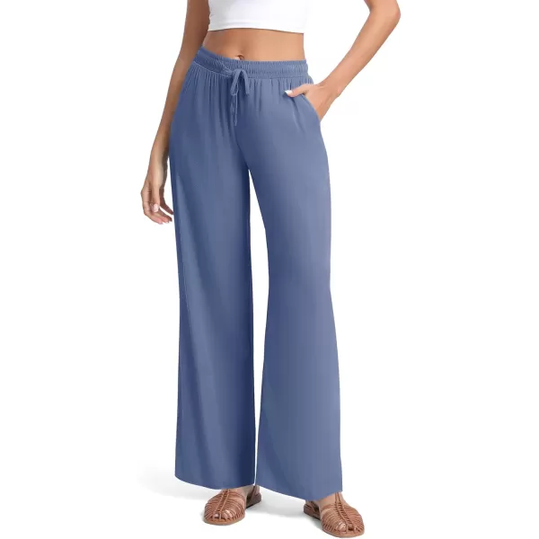 Urban CoCo Womens Elastic Waist Drawstring Casual Pants Straight Leg Lightweight Loose Trousers with PocketsDark Blue