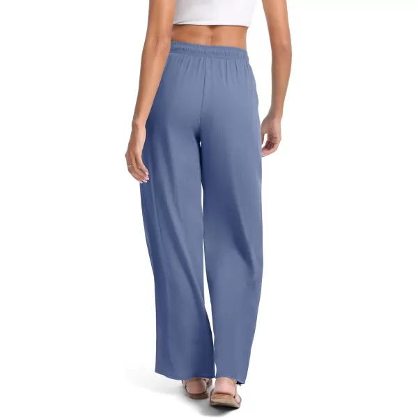 Urban CoCo Womens Elastic Waist Drawstring Casual Pants Straight Leg Lightweight Loose Trousers with PocketsDark Blue