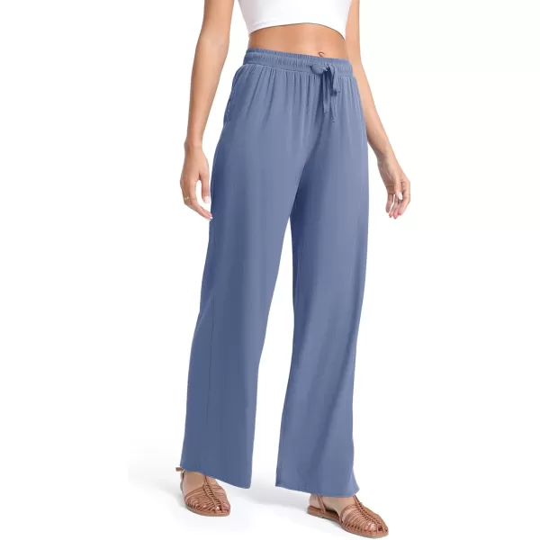 Urban CoCo Womens Elastic Waist Drawstring Casual Pants Straight Leg Lightweight Loose Trousers with PocketsDark Blue