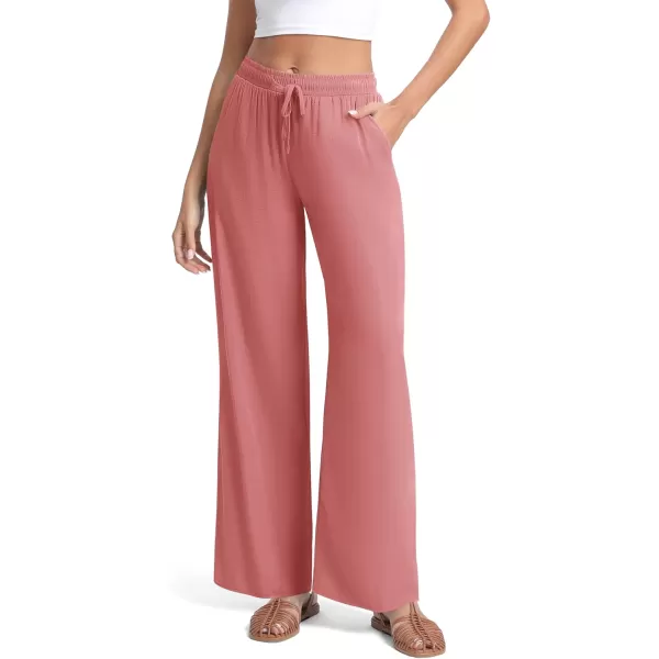 Urban CoCo Womens Elastic Waist Drawstring Casual Pants Straight Leg Lightweight Loose Trousers with PocketsDusty Rose