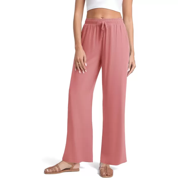 Urban CoCo Womens Elastic Waist Drawstring Casual Pants Straight Leg Lightweight Loose Trousers with PocketsDusty Rose