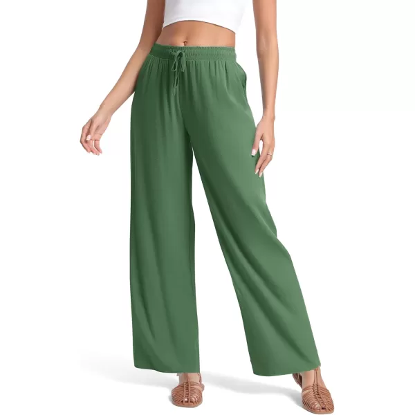 Urban CoCo Womens Elastic Waist Drawstring Casual Pants Straight Leg Lightweight Loose Trousers with PocketsGreen