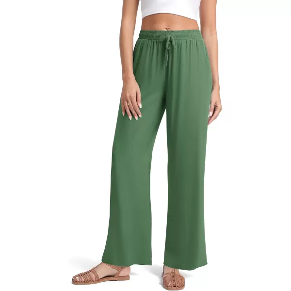 Urban CoCo Womens Elastic Waist Drawstring Casual Pants Straight Leg Lightweight Loose Trousers with PocketsGreen